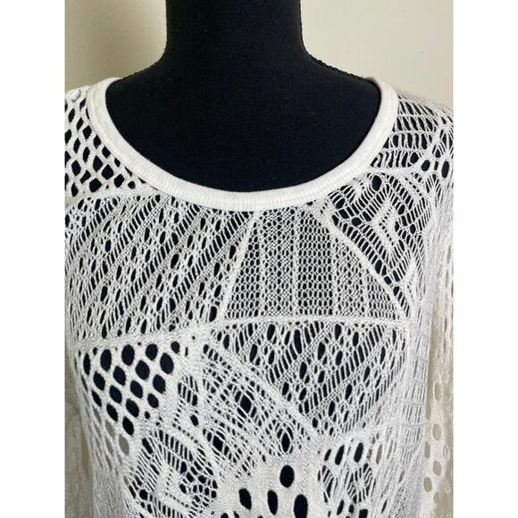 Lily Women's Crochet Open Knit Asymmetric Top White L Whimsical Mermaid Boho - Picture 7 of 16